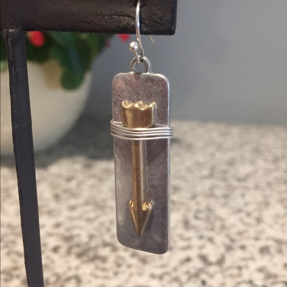 Silver and Gold Arrow Earrings - Picture 1 of 3